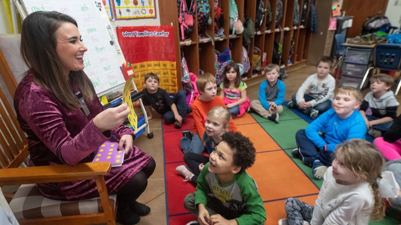 Elementary teacher Shayna Tucker leads number talks with her students.