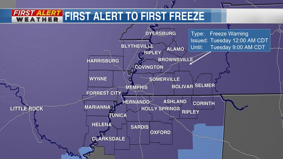 Lows will drop to near freezing here in Memphis, even into the upper 20s in outlying areas....