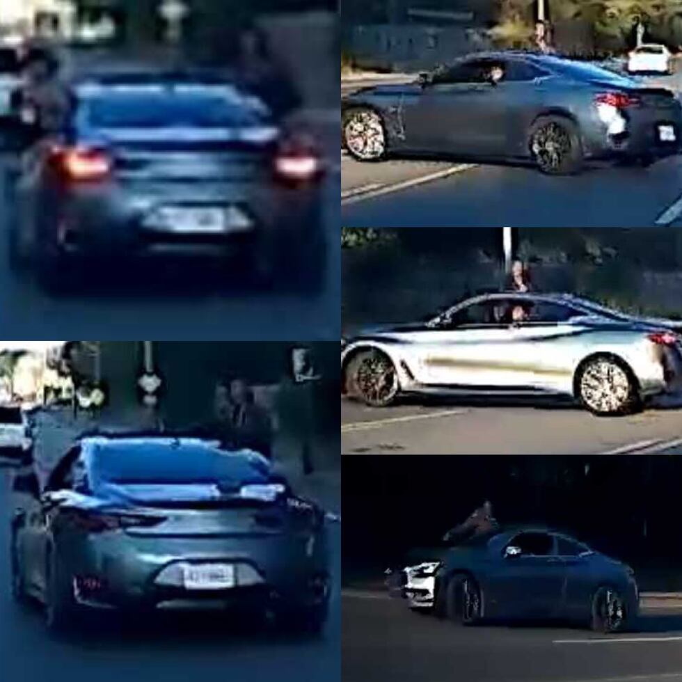 Images of the shooters and silver two-door Infiniti