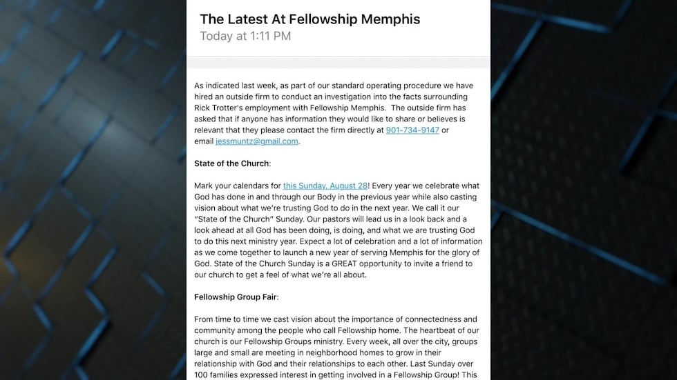 Email sent to members of Fellowship Church. (Source: Church member)