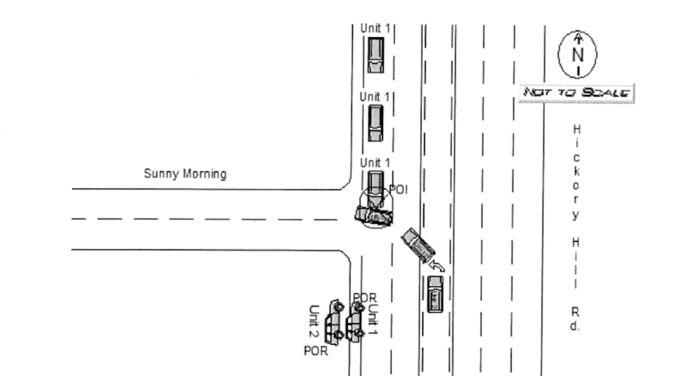 A diagram of Sunday morning's deadly crash on Hickory Hill Road. Three people were pronounced...