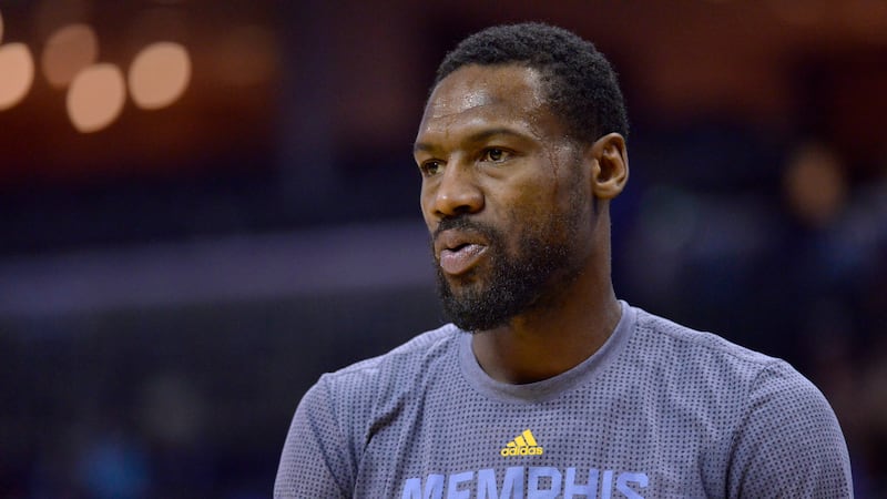 Memphis Grizzlies guard Tony Allen warms up before an NBA basketball game against the Dallas...