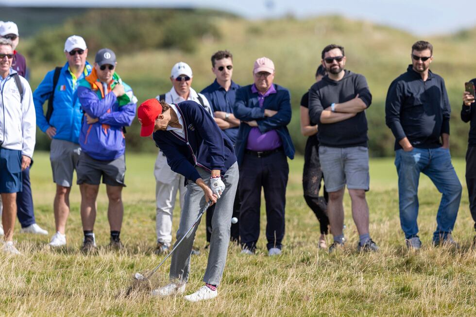 Nick Gabrelcik of the USA in action during day two of the 2023 Walker Cup at St Andrews,...