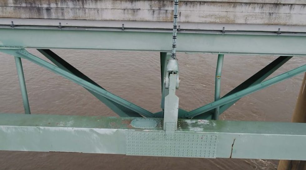 ArDOT released this image from 2019 drone video showing the fracture in the I-40 Mississippi...
